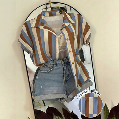 cross-border women's fashion: european and american multi-colored striped blouse, casual women's shirt, spring/summer sweet style