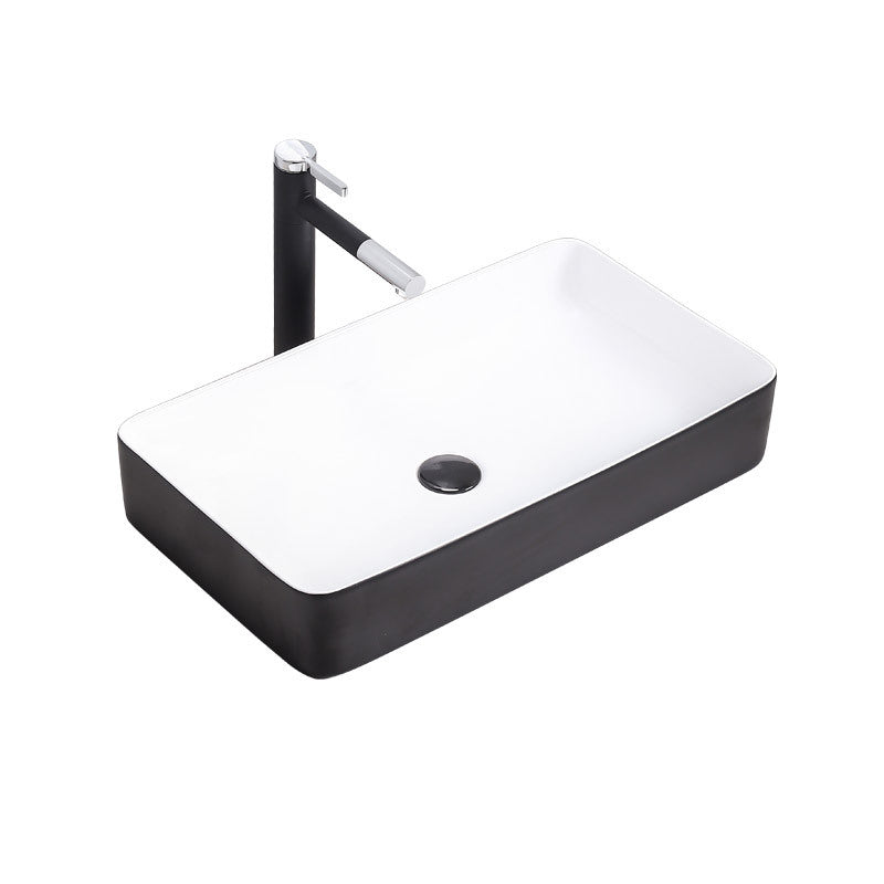 陶瓷台上盆一体洗手盆薄边艺术盆哑光黑无孔洗手盆酒店工程陶瓷盆