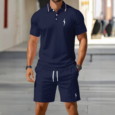 hot-selling men's polo shirt set, new summer two-piece casual short-sleeve and shorts set, dropshipping available