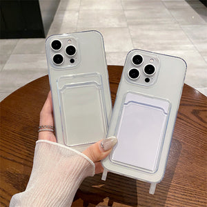 Creative card holder compatible with apple 16 pro, anti-drop transparent card case, iphone 13 minimalist soft protective cover