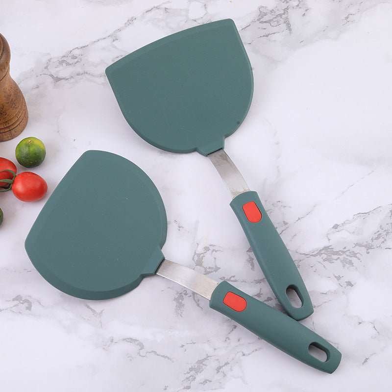 Dark green silicone kitchenware stainless steel handle frying spatula leak spatula kitchen utensils cooking spatula silicone frying pan spatula
