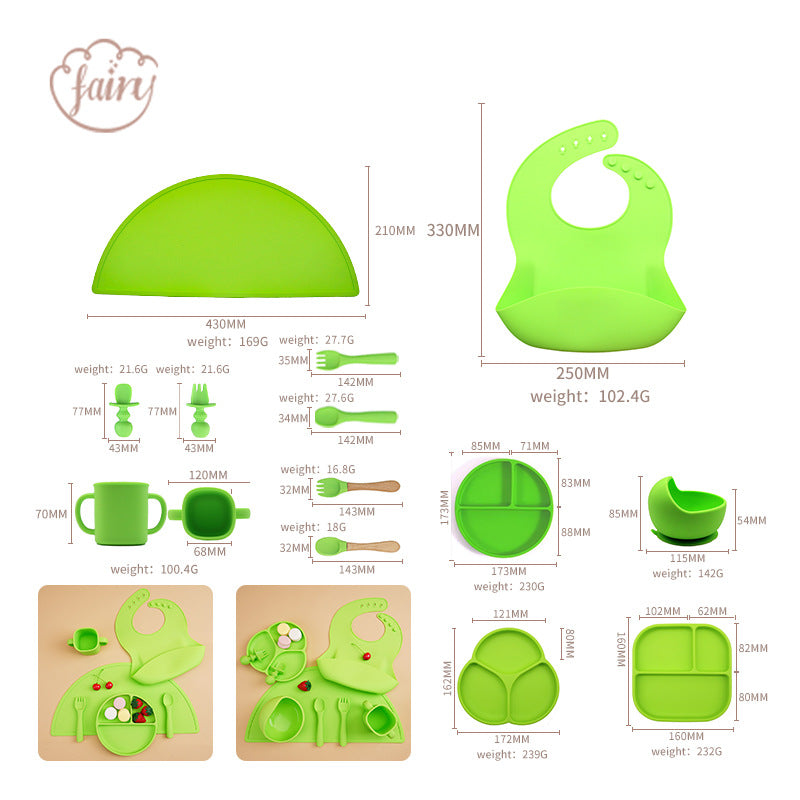 Cross-border hot-selling silicone tableware set Children's cartoon dinner plate Water cup silicone spoon 5-piece tableware set Wholesale