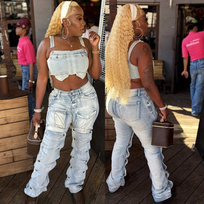 S391383 cross-border women's new casual versatile fashionable multi-pocket straight-leg jeans women's new trendy