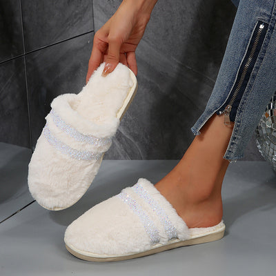 2024 fuzzy slippers for women, winter home wear, warm, street vendor style, "stomping on shit" comfort, rhinestone couple's home cotton slippers, women's outdoor wear