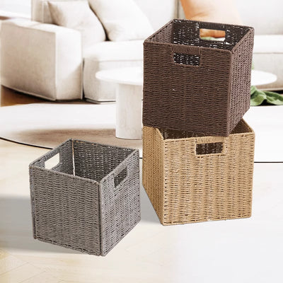 Imitation rattan woven storage basket plaid box foldablecasual dirty clothes storage basket square toy snack storage