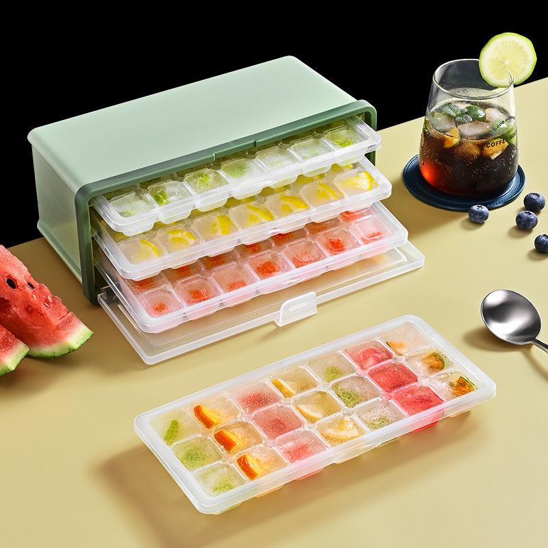 Customized processing, silicone quick demoulding ice grid box, double-layer tape box, plastic ice cube mold, ice cube box can be pulled