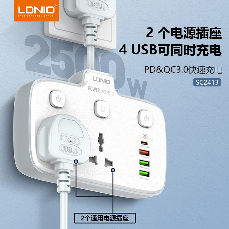 One turn multi-short line plug-in multi-plug multi-function switch fast charging plug-in board usb socket European and American British standard power strip