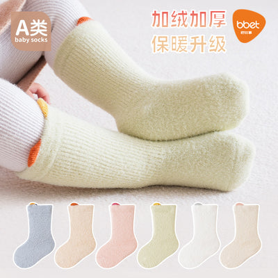 Babylon socks fall and winter fleece-linedthickened baby terry socks ear-lifting small ears boneless infant socks category a