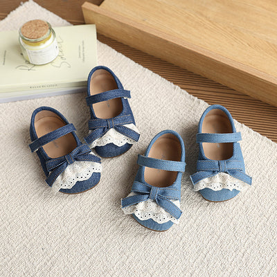Girls' korean style leather shoes - new spring/autumn collection - bow accent, fashionable princess shoes for toddlers and young children, velcro closure, loafers