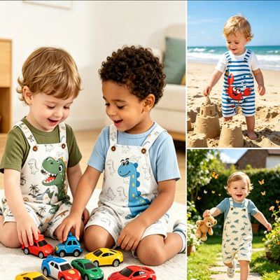 new summer baby short-sleeve overalls set - cute animal print newborn two-piece outfit