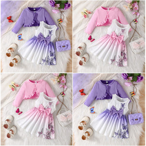 cross-border new arrivals: spring/autumn shawl dress, toddler colorful suspender dress + solid color jacket, elegant baby two-piece set