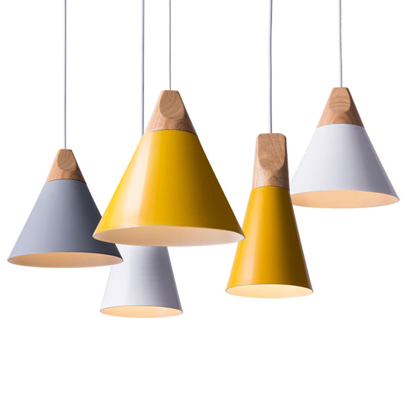 2021 new Nordic Macaron wrought iron small chandelier wood art restaurant lighting home improvement mini lampshade white lighting