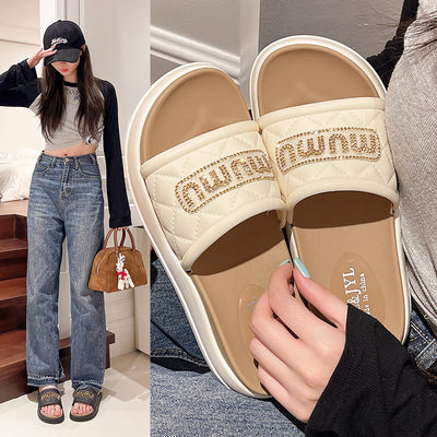 2024 new women's summer korean style hot seller rhinestone two-tone platform slippers - indoor/outdoor non-slip trendy beach wedge sandals