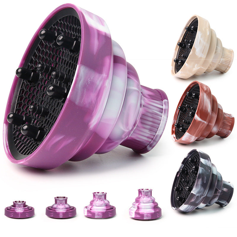 Cross-border folding gradual change wind cover curly hair hair dryer cover modeling high temperature setting telescopic gradual change color silicone wind cover