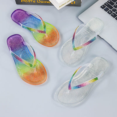 2024 summer women's flip-flops: new fashion candy colors, cute & trendy flat crystal thong sandals