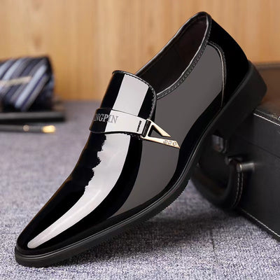 New men's patent leather dress shoes - trendy business formal leather shoes - korean style british pointed toe slip-on men's leather shoes