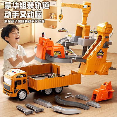 Kids' large transforming container truck toy - boy's track ejection truck with container lifting crane model - ages 3-6