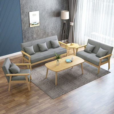 Solid wood sofa and coffee table set - modern minimalist fabric three-seater office chair for small apartment living rooms and rental properties