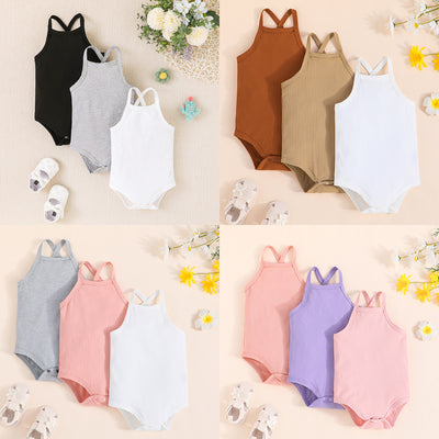 trendy brand baby striped triangle romper - summer new fashion casual sling solid color bodysuit