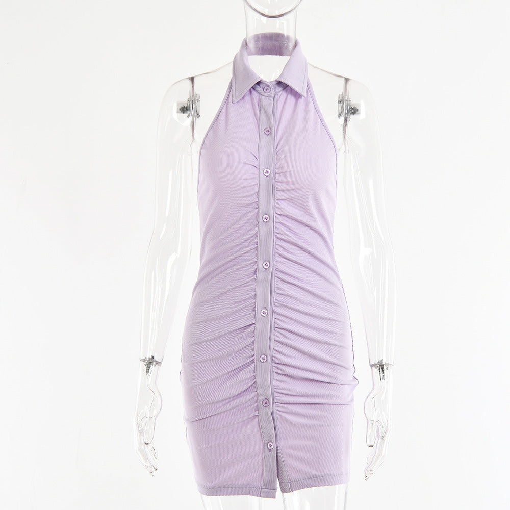 European and American women's clothing 2022 spring and summer new dress, sexy backless sleeveless single-breasted cardigan hip-wrapped skirt