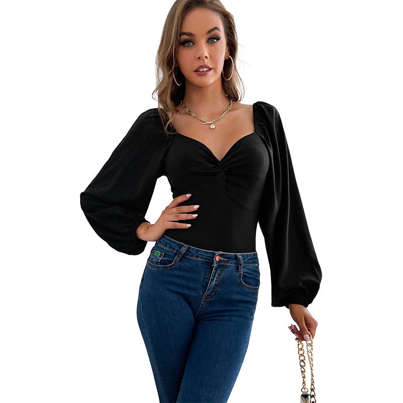 Spot  independent station   European and American jumpsuits women's kink v-neck long-sleeved jumpsuit
