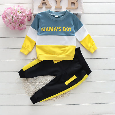 spring/autumn korean style new children's outfit set - kids' round neck patchwork tracksuit - direct from manufacturer, dropshipping available