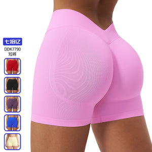 seamless knitting tight yoga shorts for women v-shaped waistband hip lifting running sports quick-drying fitness pants 7790