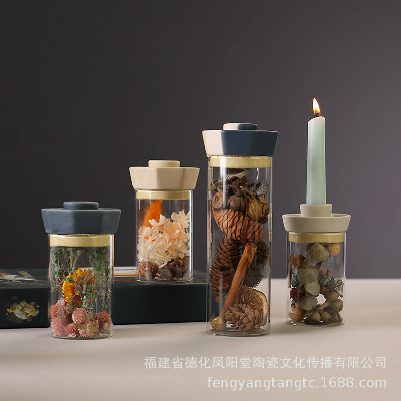陶瓷烛台北欧IN风简约桌面摆件玻璃储蓄罐烛光晚餐干花密封罐装饰