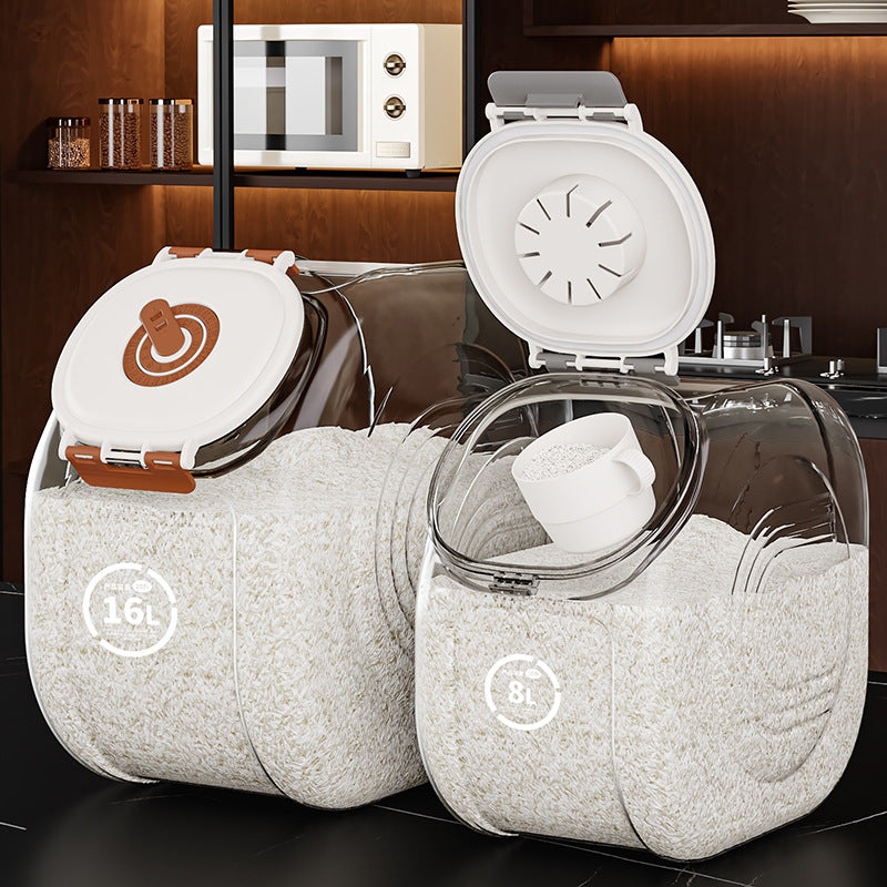 Rice barrel Household storage Sealed barrel Insect-proof and moisture-proof grain storage barrel Food grade Transparent grains Sealed grain storage tank