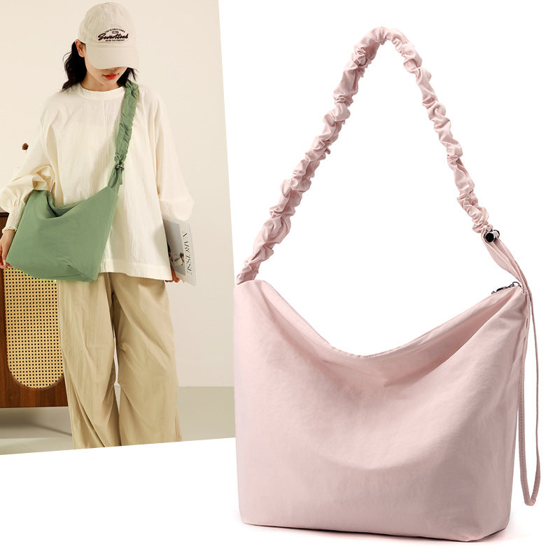 Cloud pleated drawstring shoulder strap bucket bag female solid color simple lazy wind shoulder bag slack niche messenger bag