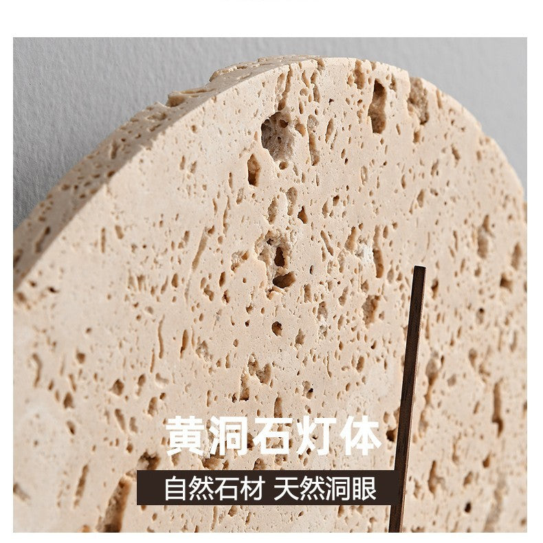 Wholesale clocks and watches Yellow travertine Bedroom bedside wall lamp Round clock Staircase Japanese-style wabi-sabi living room ambient light
