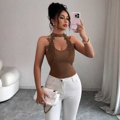 cross-border e-commerce women's fashion: sultry & sexy halter top - slim fit, solid color