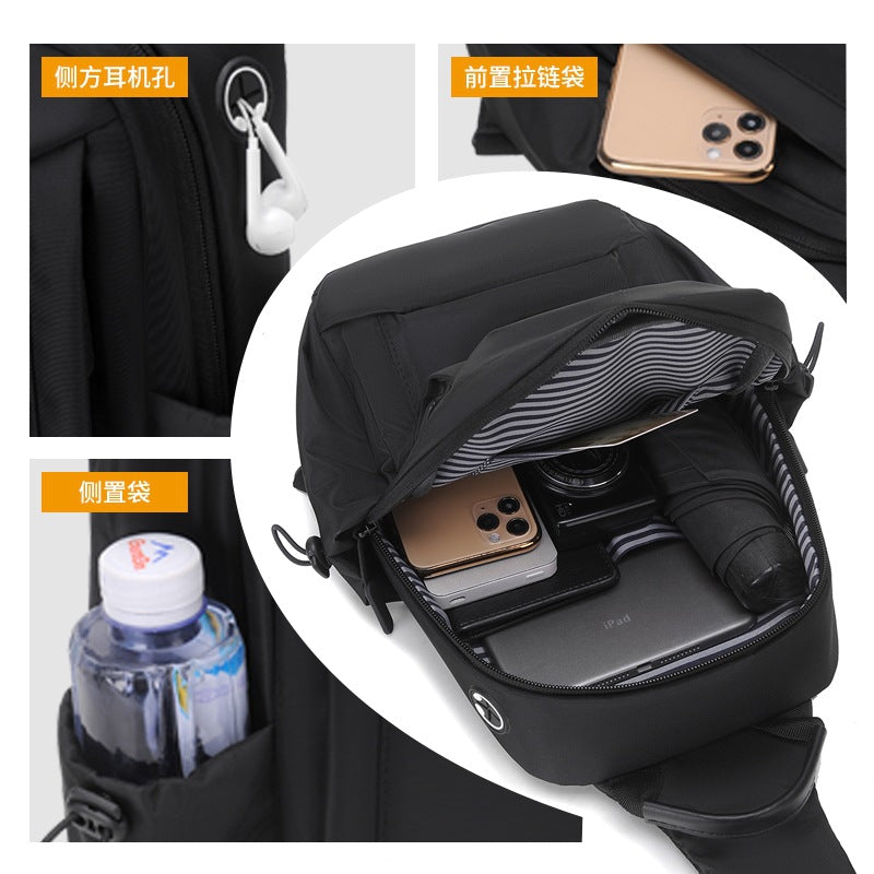 Cross-border custom logo fashionable men's breast bag, high-end waterproof messenger bag, casual and light commuter shoulder bag.