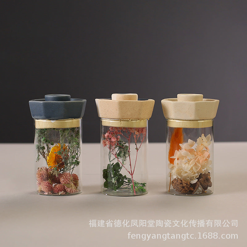 陶瓷烛台北欧IN风简约桌面摆件玻璃储蓄罐烛光晚餐干花密封罐装饰