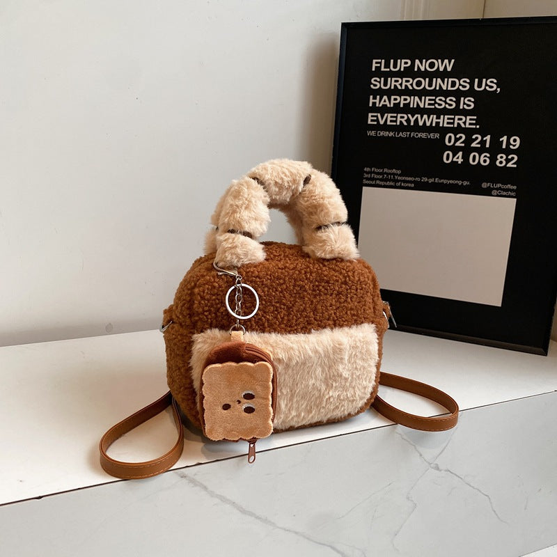 Cute hand carry messenger bag girl cute fluffy shoulder bag removable change bag plush panda bag