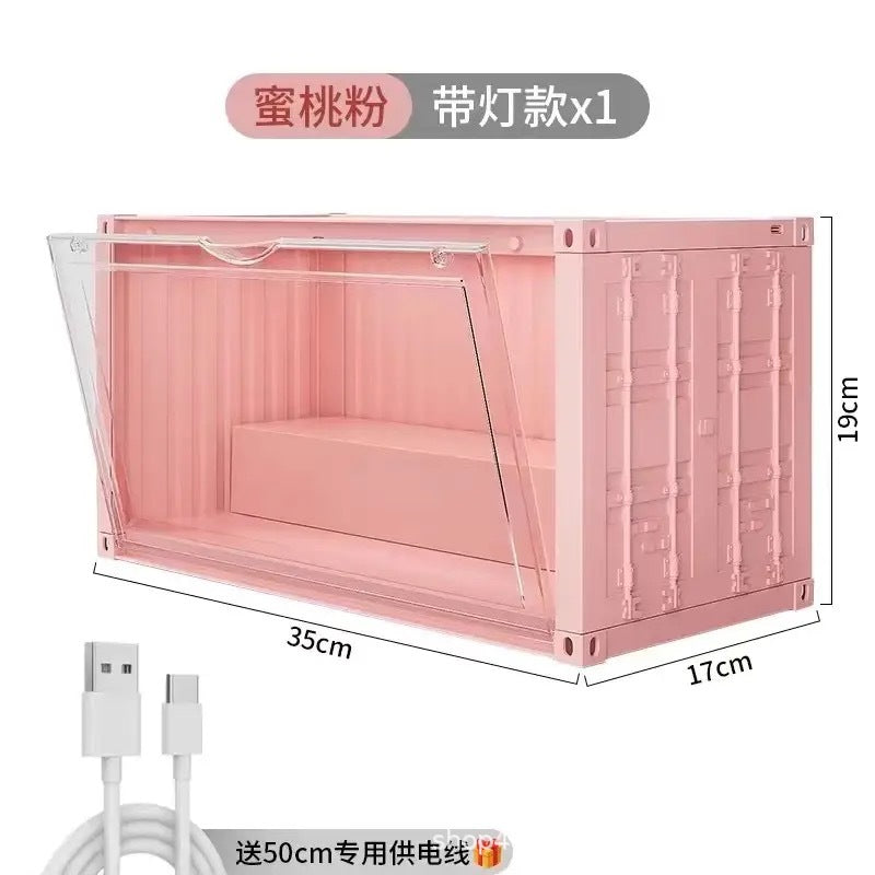 集装箱泡泡玛特展示架盲盒收纳盒带灯防尘柜子手办娃娃展示盒定制