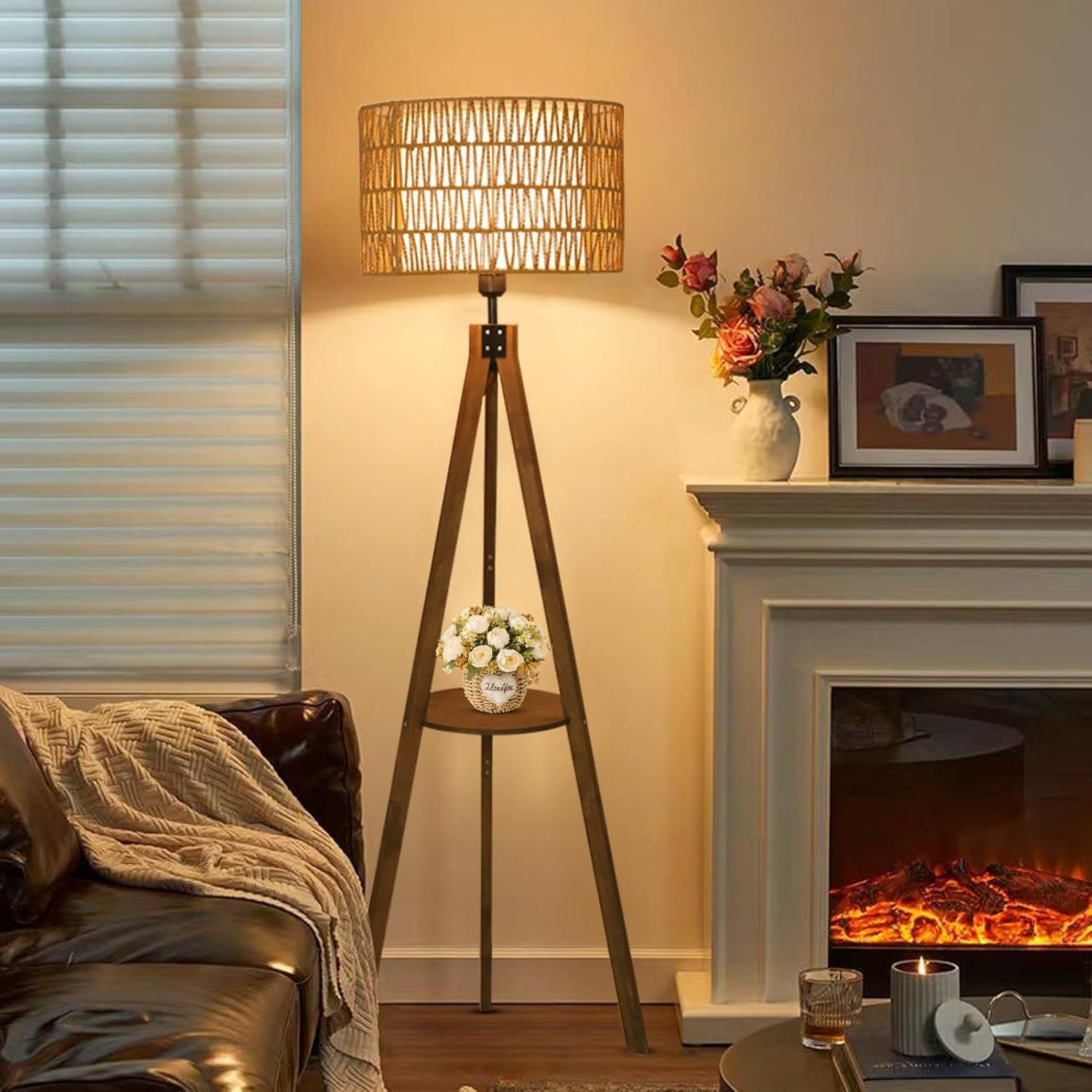 Wood art floor lamp living room simple LED shelf lamp bedroom study creative atmosphere lamp floor lamp customization