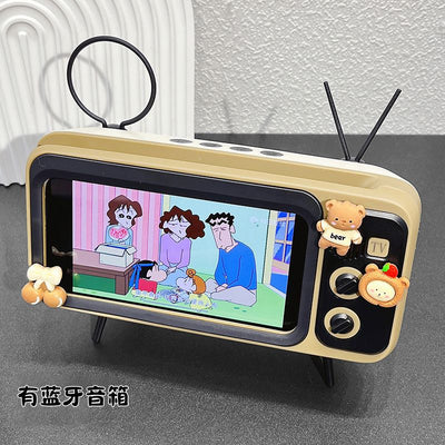 Vintage tv speaker - cute cartoon bluetooth speaker with phone stand - perfect for students & streaming