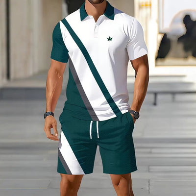 hot-selling men's polo shirt set, new summer two-piece casual short-sleeve and shorts set, dropshipping available