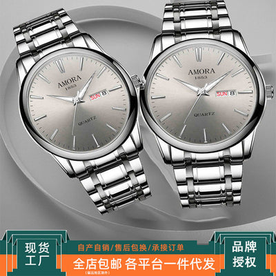 Xiangshiman gold steel watch - stainless steel waterproof quartz watch for middle-aged and elderly men - fashionable men's wristwatch with 2035 movement