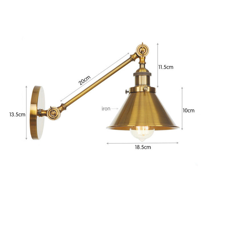 American industrial wind wrought iron wall lamp, living room retro background wall lamp, aisle entrance, golden simple bedroom bedside lamp