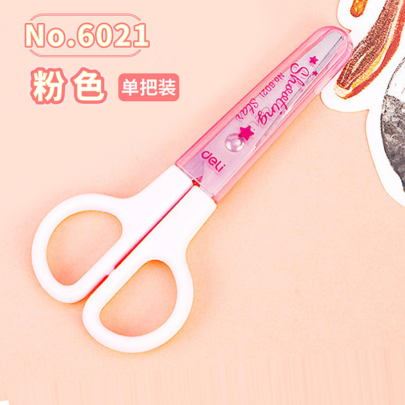 Deli 6021 student handmade scissors cute cartoon child protective cover scissors mini student small scissors wholesale