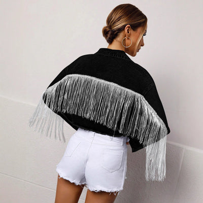 317 - in stock - wt389# cross-border fashionable casual elegant tassel women's denim jacket