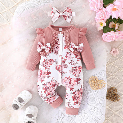 fall/winter hot-selling ins style european and american bowknot floral baby romper
