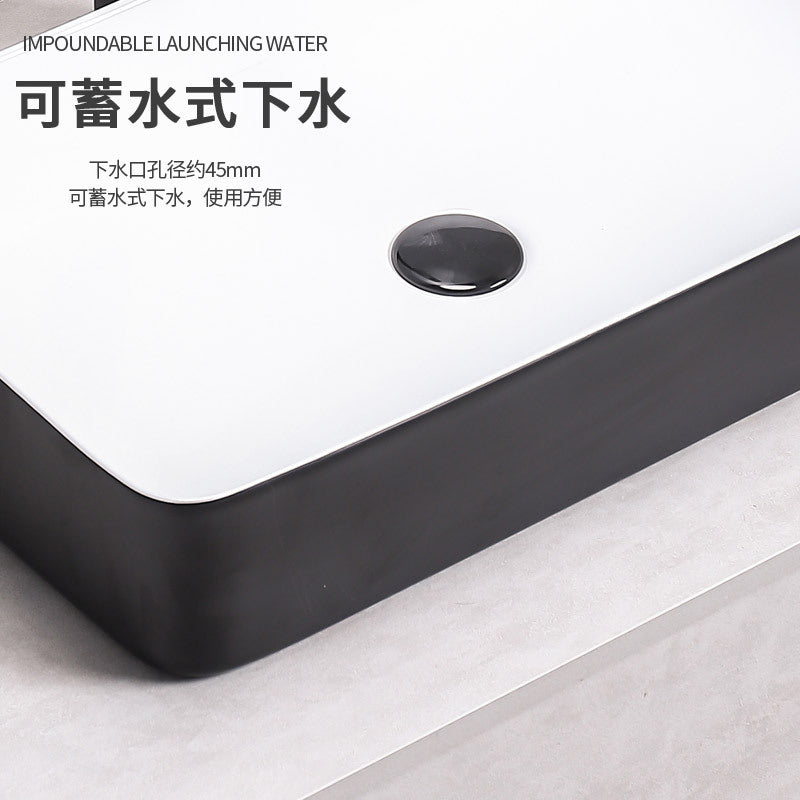 陶瓷台上盆一体洗手盆薄边艺术盆哑光黑无孔洗手盆酒店工程陶瓷盆