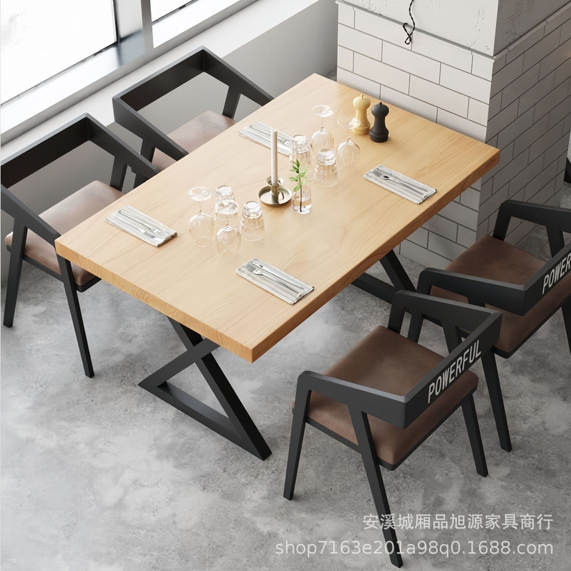 American restaurant retro solid wood dining table and chair combination creative cafe industrial style loft casual wrought iron table and chair