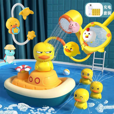 Kids' bath toys - summer sunflower shower head, little yellow duck water play toys, baby bath tub water fun set