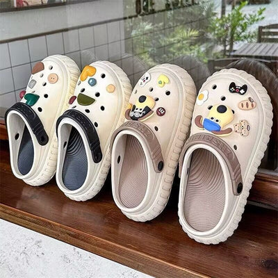Women's summer clogs: 2023 new cute thick-soled beach cartoon closed-toe half slippers - "cloud-like comfort"