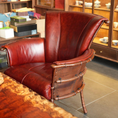 Haodin palm tea room host chair sofa chair living room light luxury red dining chair handmade cowhide tea room chair