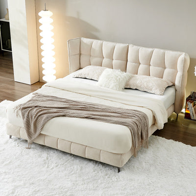 Foshan furniture french muscle chenille fabric bed cream style italian normcore popular girl master bedroom double bed